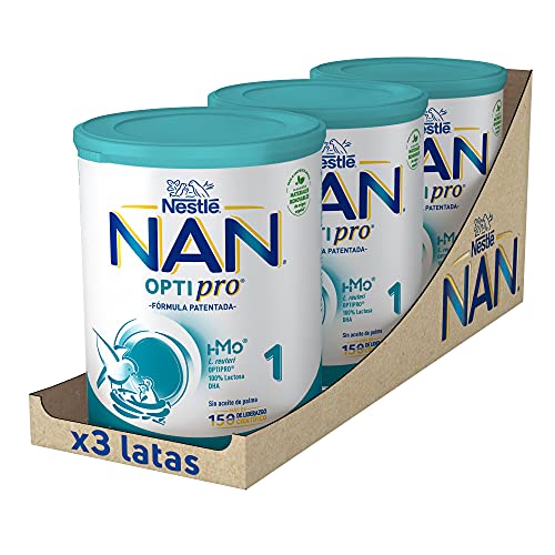 NAN Nestlé Optipro 1 Leche de inicio en Polvo para Bebés (desde el Primer Día), 3 latas x 800 g