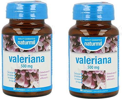 Naturmil Valeriana 500mg - Pack Doble 180 Comprimidos, Ayuda al Sueño y Relajación, Vegano, Sin Gluten