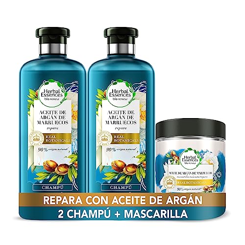 Herbal Essences x2 Champú y Mascarilla Pelo, Con Aceite De Argán Para Pelo, Reparación Pelo Seco y Dañado, 2 x 400 ml + 250 ml
