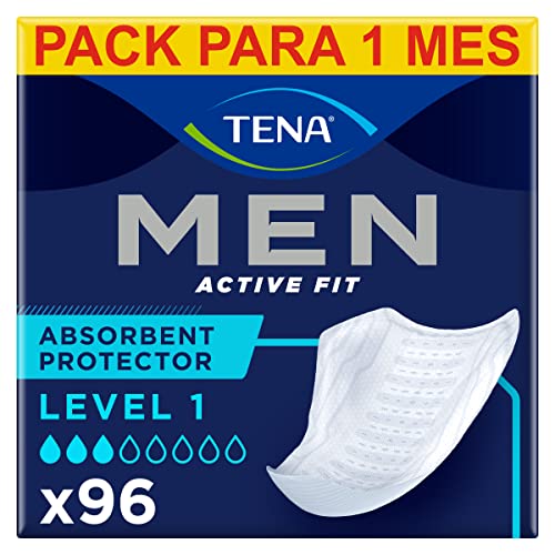TENA Men Level 1 8x12 - Compresa Protectora y Absorbente para Hombre - Para Incontinencia y Goteo Moderado - Zona de Absorción Mejorada - Máxima Discreción - 96 Unidades - Paquete Mensual