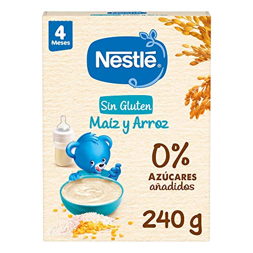 Nestle Papillas de Cereales sin Gluten, Maiz y Arroz, paquetes de 9, 240g