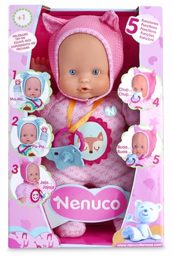 Nenuco - Blandito 5 Funciones Rosa, hace sonidos de chupete y chupar el dedo como un bebé de verdad, se ríe, llora, dice mamá y papá. Regalo para bebés de 1 a 3 años FAMOSA (700014781)