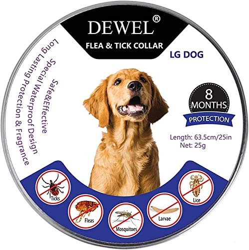 DEWEL Collar contra Pulgas y Garrapatas para Perros y Gatos Control Antipulgas 8 Meses de Protección Collar Antipulgas para Perros de 63,5 cm
