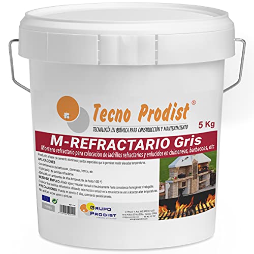 M-REFRACTARIO GRIS de Tecno Prodist - (5 kg) Mortero refractario especial para ladrillos refractarios y enlucidos en zonas que alcancen altas temperaturas como barbacoas, hornos o chimeneas.