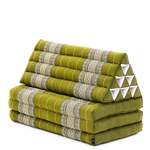 LEEWADEE colchón Plegable XXL con Tres segmentos – Futón con cojín Hecho a Mano de kapok Natural, colchoneta tailandesa Ancha, 170 x 80 cm, Verde