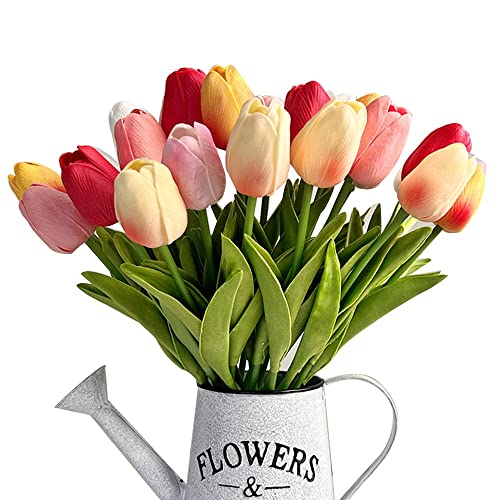 24 piezas multicolor artificial tulipán látex verdadero toque para ramos de boda, fiesta nupcial baby shower decoración del hogar
