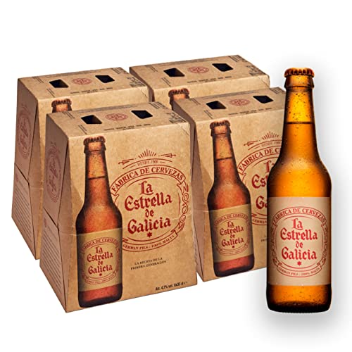 La Estrella de Galicia - Cerveza Lager Premium, Pack de 24 Botellines de 33 cl, Sabor Dulce y Amargo, Muy Equilibrada, 4,7% Volumen de Alcohol