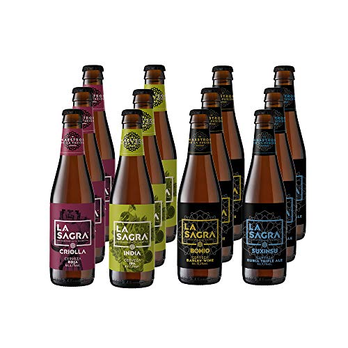 La Sagra - Pack degustación de cervezas Gourmet - Estilos: Tostada, IPA, Barley Wine y Triple Ale - Caja de 12 botellas de 330 ml - Total: 3960 ml