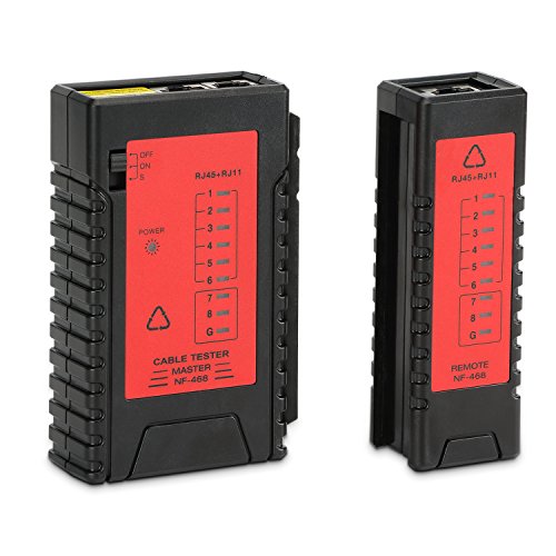 Incutex Comprobador de Cable, Tester Línea RJ45 RJ11 Ethernet LAN Cat5 Cat6 Localizador, Kit de probador de Cable, Rojo-Negro