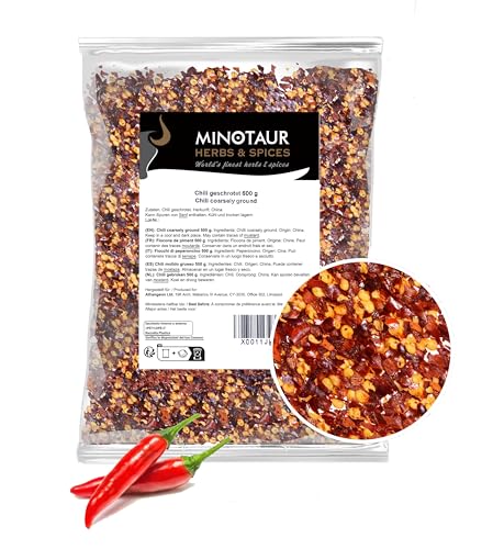 Minotaur Spices | Chili molido grueso | Copos de chile | 2 x 500 g (1 Kg) | Escamas, Medio Picante, Chiles