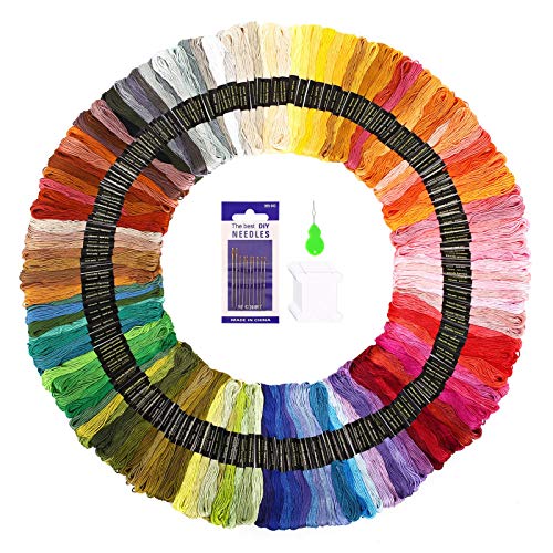 SOLEDI Hilos Punto de Cruz, Usado en Costura y Para Hacer Pulseras, Perfecto para Principiantes en Bordado, Incluye Agujas y Enhebrador, Variedad de Colores (150 Colores)