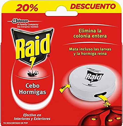 Raid  Cebos - Trampa antihormigas, elimina la colonia de hormigas entera, efectivo en Interiores y Exteriores, 1 Unidad (Paquete de 1)