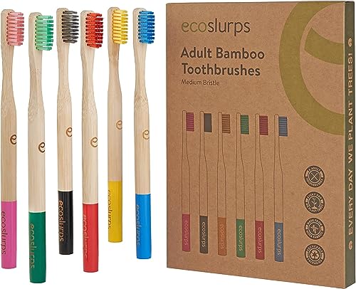 EcoSlurps Cepillos de dientes de bambú (6 Adult Medium, MultiColoured)