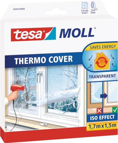 tesamoll Thermo Cover , Cubierta Transparente para el Aislamiento Térmico de Ventanas , Incluye Cinta Adhesiva Doble Cara para una Fácil Instalación , 1.7 m x 1.5 m