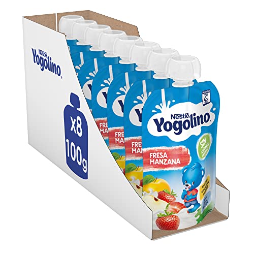 Nestlé Yogolino Lácteo infantil Fresa Manzana, Desde 6 Meses, 8 Bolsitas de 100 g