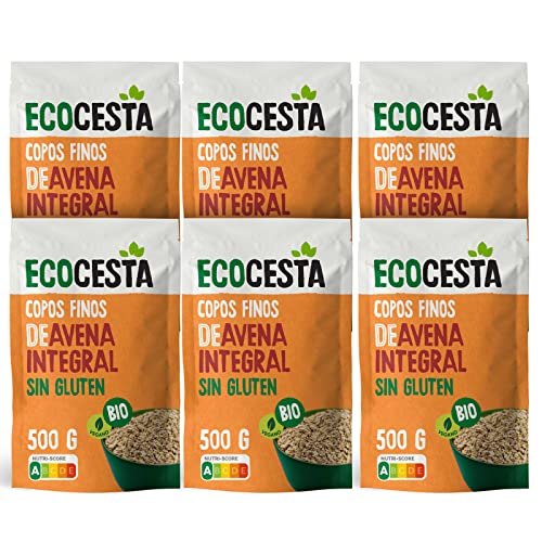 Ecocesta - Pack de 6 Unidades de 500 g de Copos Suaves de Avena Integral Ecológica - 500 g - Sin Azúcar Añadido - Aptos para Veganos - Alto Contenido en Fibra - Aporta una Dosis Extra de Energía
