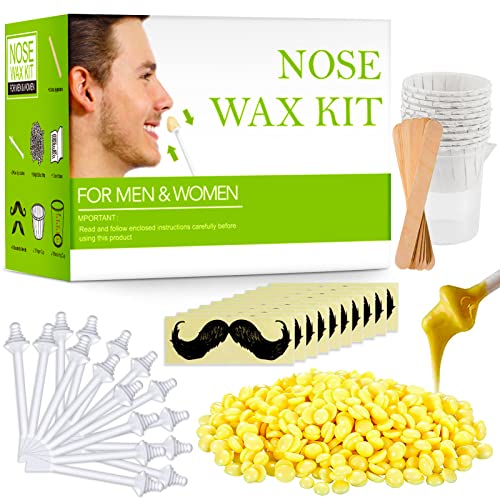 Nose Wax Kit Kit de cera para la nariz, cera para depilación de la nariz con 100 g de cera para el vello de la nariz, 20 aplicadores de punta seguros, 10 recipientes y 10 plantillas para bigote