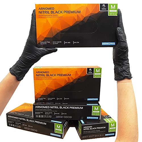 Guantes desechables ARNOMED negros, guantes de nitrilo M, 100 unidades/caja, sin polvo y sin látex, guantes desechables, guantes disponibles en talla S, M, L y XL