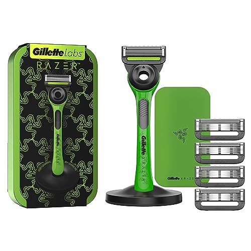 Gillette Labs Edición Limitada Razer Maquinilla de Afeitar Hombre con Barra Exfoliante + 5 Cuchillas de Afeitar de Recambio + Base Magnética y Estuche de Viaje Razer