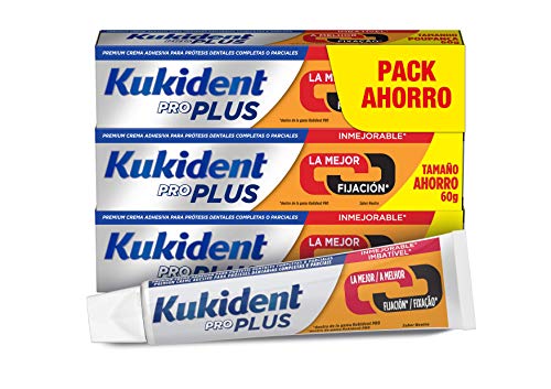 Kukident Plus Doble Acción Adhesivo para prótesis dentales, Pack de 3