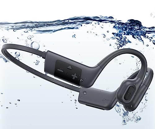 TELNP Auriculares de natación, IPX8, impermeables, para natación, Bluetooth 5.3, conducción ósea, con reproductor MP3 integrado, memoria de 32 G, auriculares subacuáticos abiertos para correr,