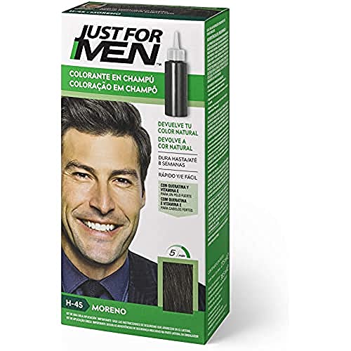 Just For Men, Tinte Colorante en champu para el cabello del hombre. Elimina las canas y rejuvenece el cabello en 5 minutos. Castaño Moreno, 30 ml