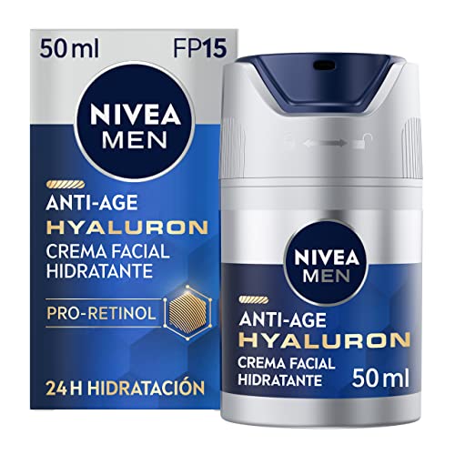NIVEA MEN Hyaluron Crema Hidratante Antiedad FP15 (1 x 50 ml), cuidado facial avanzado para hombre, hidratante antiedad para reafirmar la piel madura