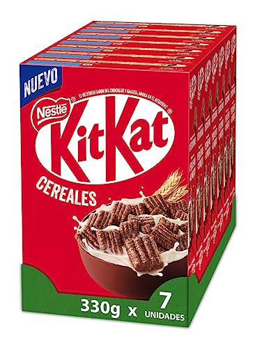 Cereales Nestlé KitKat Cereales, Cereales de Trigo Integral y Maíz Recubiertos con Chocolate con Leche, 7 Paquetes de 330 g