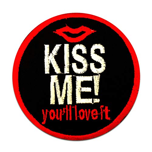 Kiss Me You`Ll Love It Bésame Beso - Parches Termoadhesivos Bordados Aplique Para Ropa, Tamaño: 0 x 7,5 cm