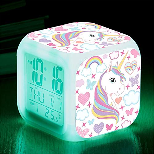 Reloj despertador digital con 7 colores cambiantes de luz, con 8 sonidos de alarma, con calendario de fecha y temperatura para estudiantes/niños/niñas (Blanco)