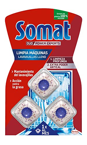 Somat Aditivo Lavavajillas Pastillas Limpia Máquinas (3 dosis), limpia lavavajillas para cal y grasa, limpiador para lavavajillas durante el lavado
