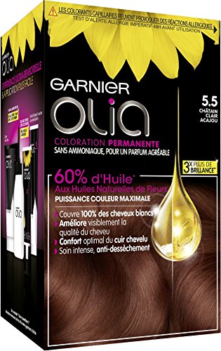 Garnier - Olia - Coloration Permanente à l’Huile Sans Ammoniaque Châtain - 5.5 Châtain Clair Acajou