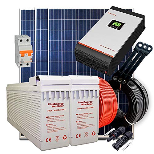 Kit Solar 24V 900W / 4.500W Día + 3 Paneles + 2 Baterías FT-250Ah + Inversor Multifunción 3kva con Regulador PWM 50A
