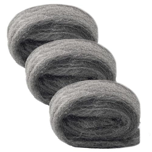 Meccion Lana de Acero Grados 0000 Ultrafina 3 Bobina Steel Wool para Abrillantar, Limpieza y Eliminación de Óxido Utilizado en Madera, Vidrio y Metal
