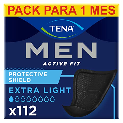 TENA Men Level 0 8x14 - Compresa Protectora Fina para Hombre - Para Incontinencia y Goteo Ocasional - Protector Ligero y Absorbente - 112 Unidades - Color Negro - Paquete Mensual