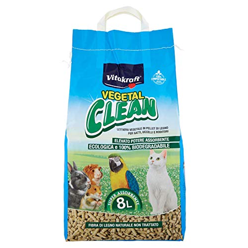 Vitakraft Vegetal Clean, Lecho Higiénico de Pellets para Pájaros, Roedores y Gatos, 8 l