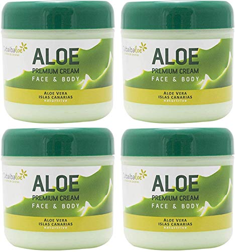 TABAIBALOE Crema Aloe Vera Premium Crema de Aloe Vera para Cara y Cuerpo, 300 ml X 4 Unidades, 1200 Mililitros
