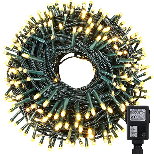 iShabao Luces de Navidad para Exteriores 20M 200 LED, Luces de árbol de Navidad, Cadena de luces Blancas Cálidas, Luces de Navidad para Interiores ideales para árbol de Navidad, Balcón (Cable Verde)