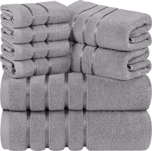 Utopia Towels - Juego de Toallas de Lujo de 8 Piezas, 2 Toallas de Baño, 2 Toallas de Mano y 4 Paños de Lavado, Juego de Toallas Altamente Absorbentes 97% Algodón Ring Spun(Gris frío)
