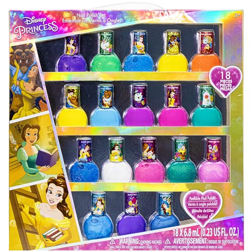 Disney Princess - Townley Girl Esmalte de uñas despegable no tóxico Belle | Juego de regalo para niños pequeños, colores brillantes y opacos | A partir de 3 años (18 piezas)