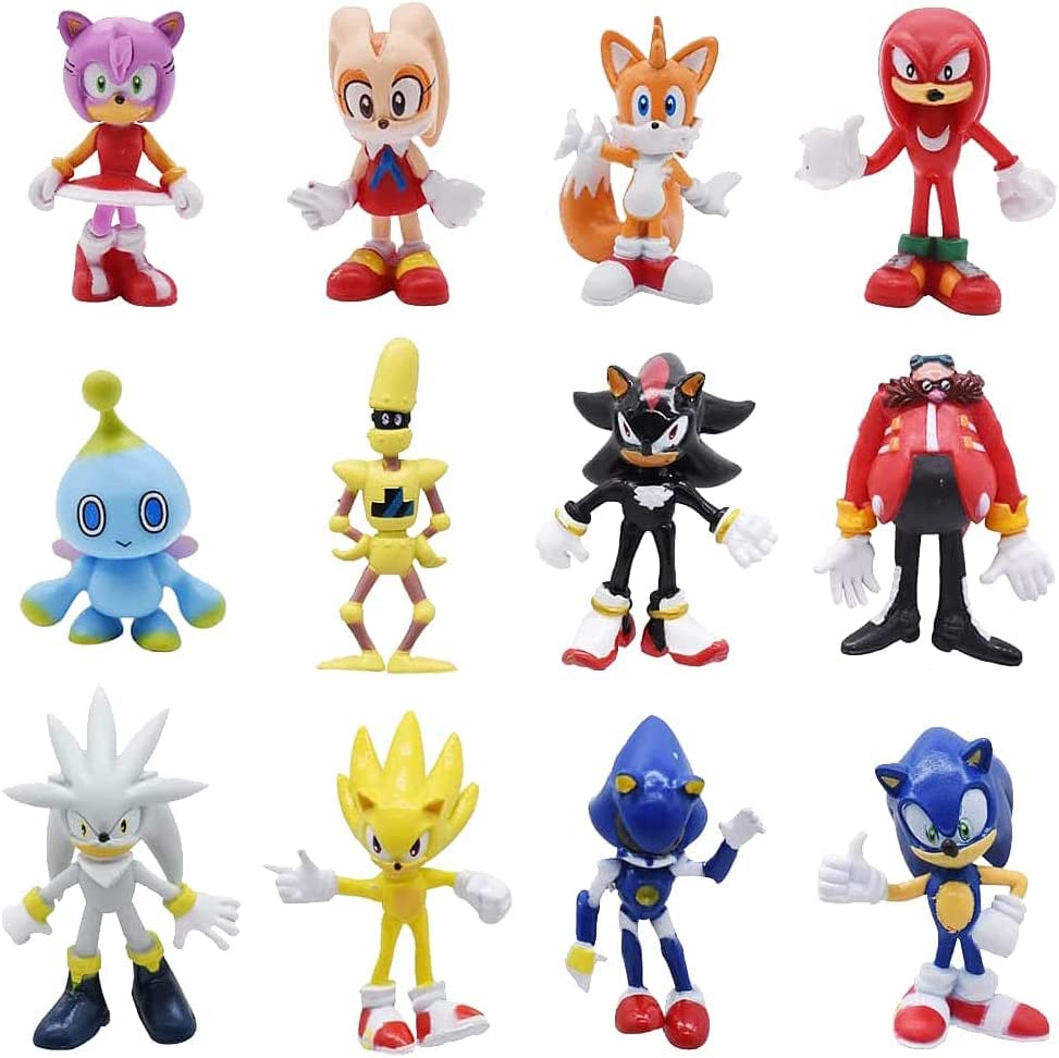 Sonic Mini Figuras Set, 12PCS Sonic Hedgehog Decoración para Tartas de Cumpleaños, Action Figure Cake Topper, Suministros de Fiesta
