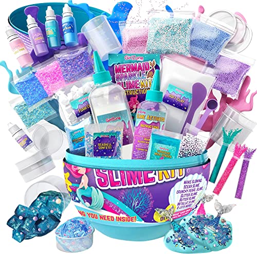 GirlZone Egg Mermaid Sparkle Slime Making Kit for Girls, Measures 9.5 Inches Tall, 39pcs DIY Sparkle Slime with Lots of Glitter Slime Add In, Gifts for 9 Year Old Girls