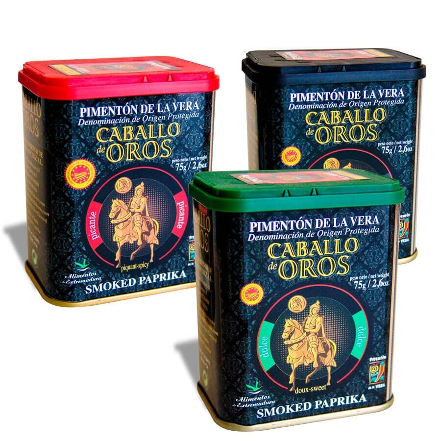 Caballo de Oros Pimentón de la Vera D.O.P. Pack de tres sabores, Dulce, Agridulce y Picante - 75 g