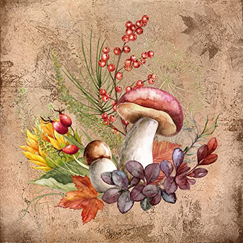 20 Servilletas de hongos porcini y frutos de otoño, setas, bayas, hojas, otoño, decoración de mesa, decoupage, técnica de servilletas, 33 x 33 cm