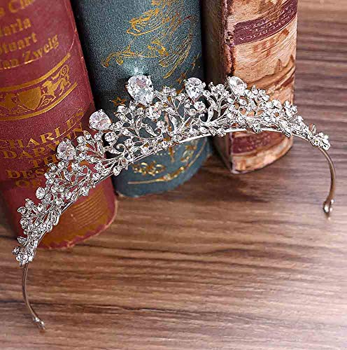 Jovono - Tiara nupcial, corona de novia para boda, para adultos, de plata con diamantes de imitación, tiara para mujer