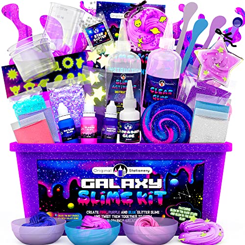 Original Stationery Kit Galaxy Slime, con Pegamento y Estrellas Que Brillan en la Oscuridad para Hacer Slime Brillante y Galáctico! Regalos Niños