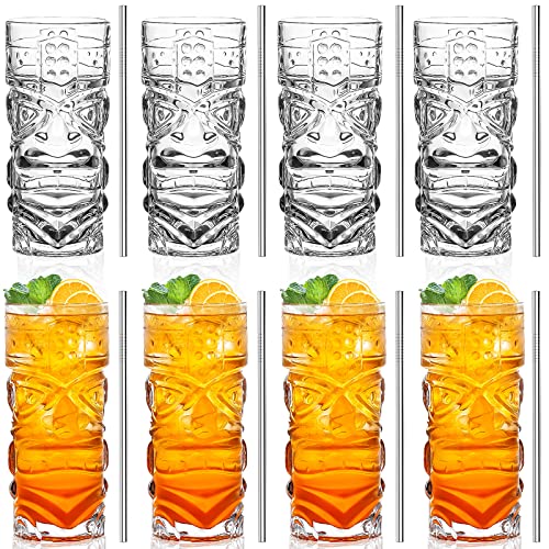 INFTYLE Juego de vasos Tiki transparentes de 8 a 14 onzas, modernos vasos de cóctel Tiki perfectos para cócteles exóticos, Mai Tai, cócteles de estilo hawaiano, juego de bebidas de isla tropical