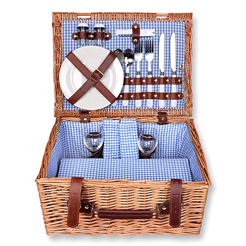 Schramm Cesta de picnic 40x30x20cm rectangular de madera de sauce para 2 personas