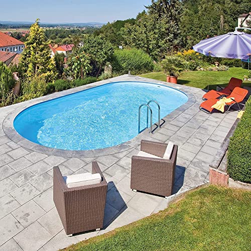 well2wellness Sunny Pool - Piscina ovalada (630 x 360 x 120 cm, piscina de pared de acero de 0,6 mm, cubierta interior de 0,6 mm, pasamanos de PVC azul)