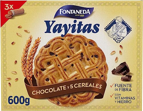 Fontaneda Yayitas Galletas de 5 Cereales con Pepitas de Chocolate enriquecidas con Vitamina B1, B2, B3, B5, B6 y Hierro, 600 g